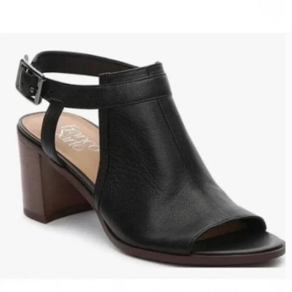Franco Sarto Harlet Genuine Leather Black Cut Out Peep Toe‎ Heels Boots Sandals - Picture 1 of 9